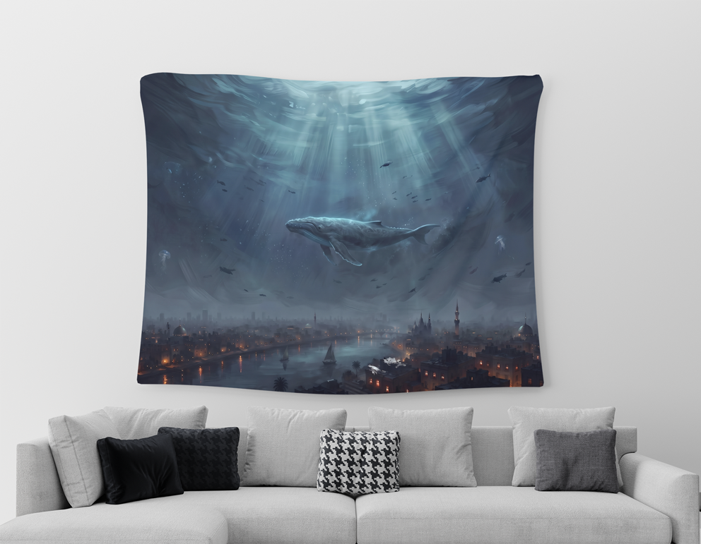 Whale In Sky wall Tapestries