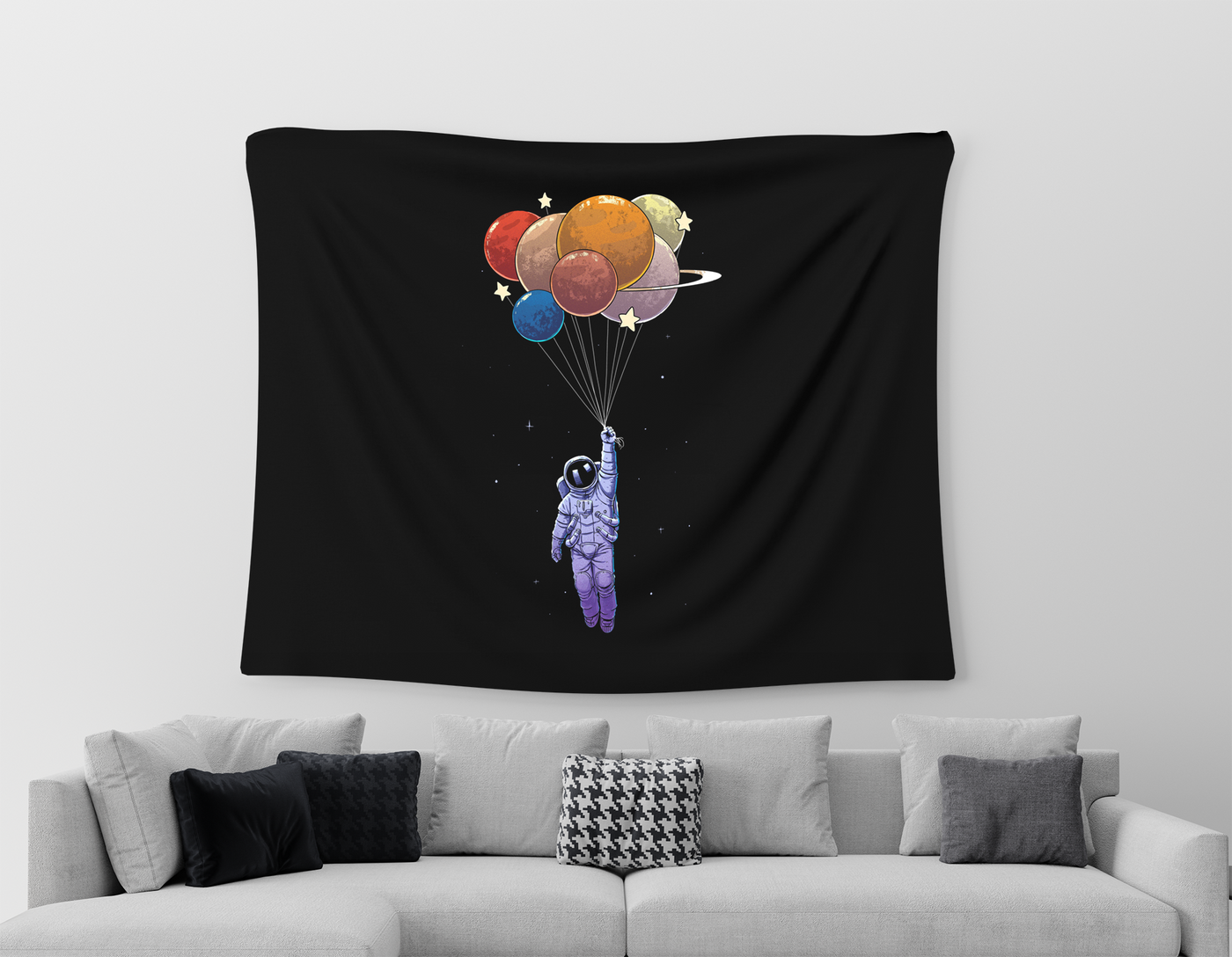Astronaut Balloons wall Tapestries